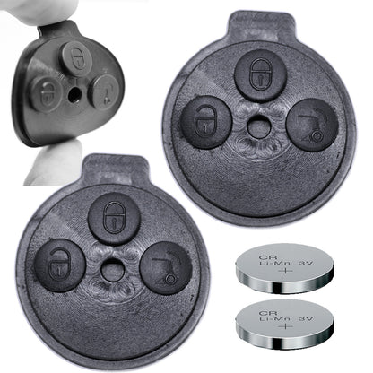 2X Auto Schlüssel Funk Fernbedienung Tastenfeld Gummi + 2X CR2016 Batterie kompatibel mit SMART