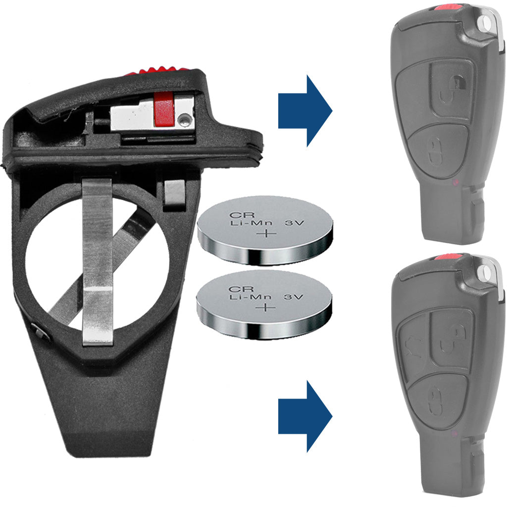 Auto Schlüssel Smartkey Funk Fernbedienung Sender Batteriehalter Clip + 2X CR2025 Batterie kompatibel mit Mercedes Benz