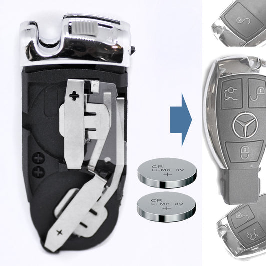 Auto Schlüssel Funk Fernbedienung 1x Batteriehalter + 2X CR2025 Batterie kompatibel mit Mercedes Benz