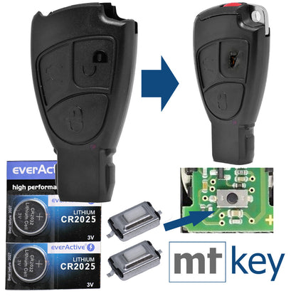 Auto Schlüssel Smartkey Funk Fernbedienung Sender 3 Tasten Gehäuse 2X Mikrotaster 2X CR2025 Batterie kompatibel mit Mercedes Benz