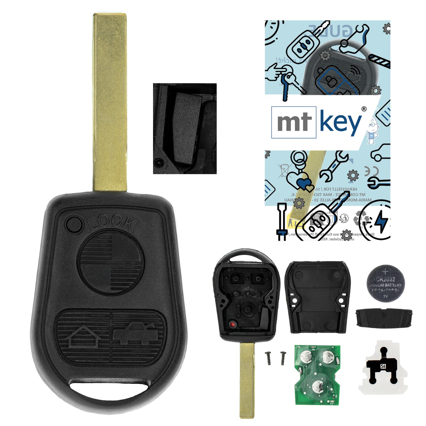 MT-KEY Generalschlüssel HU92R / HU92 Funk Schlüssel 434MHZ kompatibel mit BMW 8er E31 3er E36 Z3 7er E38 5er E39 bis BJ. 2000 433MHZ Autoschlüssel