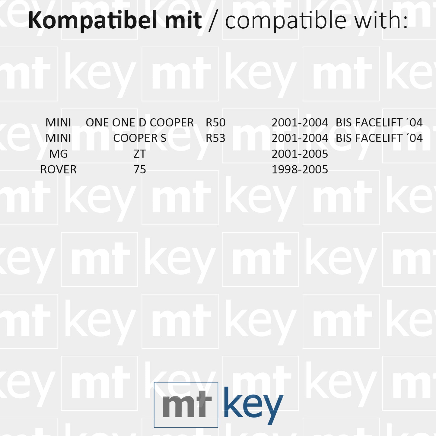 MT-KEY Funk Schlüssel 434MHZ kompatibel mit MINI One D Cooper S R50 R53 BIS 04 MG ZT Rover 75 -05 433MHZ Autoschlüssel