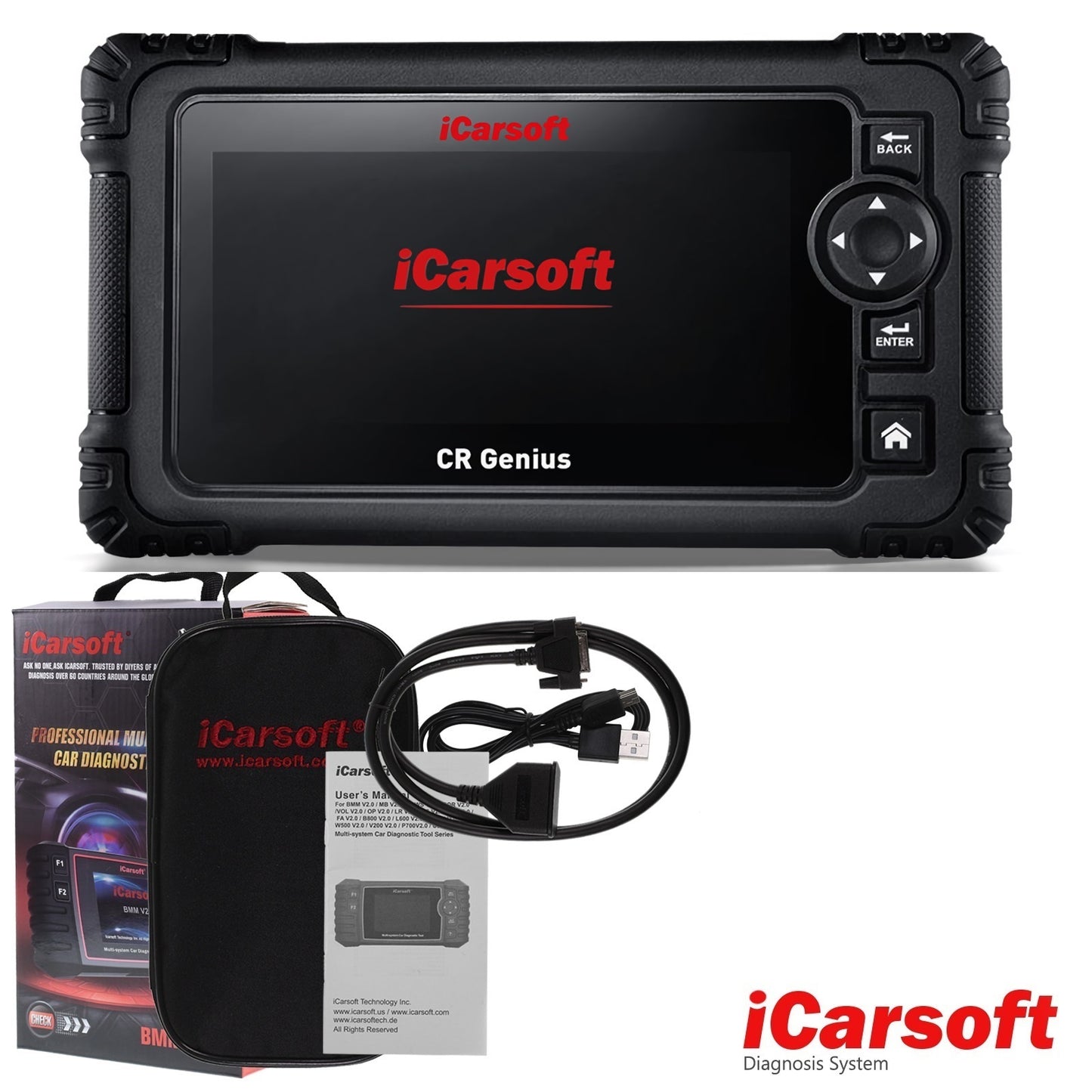 UNIVERSAL DIAGNOSEGERÄT iCARSOFT CR GENIUS OBD2 Scanner für viele Modelle + kostenlose Online Updates DEUTSCH