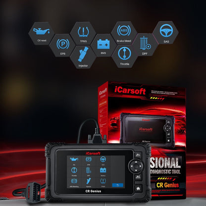 UNIVERSAL DIAGNOSEGERÄT iCARSOFT CR GENIUS OBD2 Scanner für viele Modelle + kostenlose Online Updates DEUTSCH