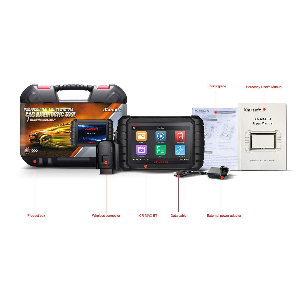 UNIVERSAL DIAGNOSEGERÄT iCARSOFT CR MAX BT OBD2 Scanner + Bluetooth Adapter