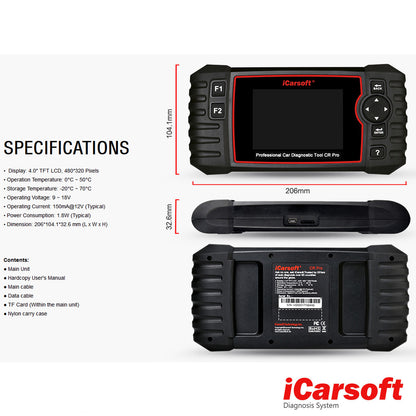 DIAGNOSEGERÄT iCARSOFT CR PRO OBD2 Scanner inkl. Online Updates DEUTSCH