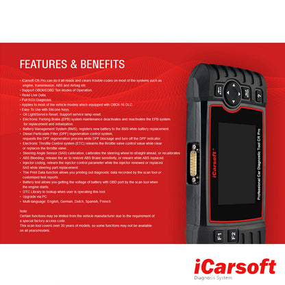 DIAGNOSEGERÄT iCARSOFT CR PRO OBD2 Scanner inkl. Online Updates DEUTSCH