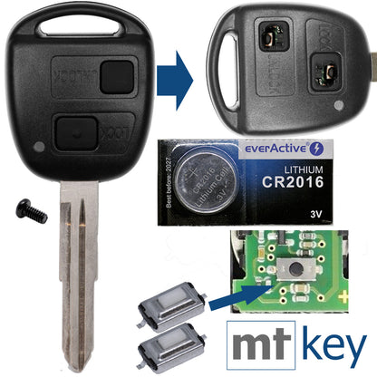 Auto Schlüssel Funk Fernbedienung 1x Gehäuse 2 Tasten TOY41 + 1x Tastenfeld + 2X Mikrotaster + 1x CR2016 Batterie kompatibel mit Toyota