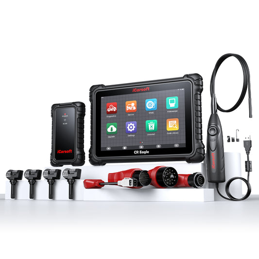 UNIVERSAL DIAGNOSEGERÄT iCARSOFT CR EAGLE OBD2 Scanner für alle gängigen Fahrzeugmodelle + TMPS + VCI + Videoskop inkl. Updates