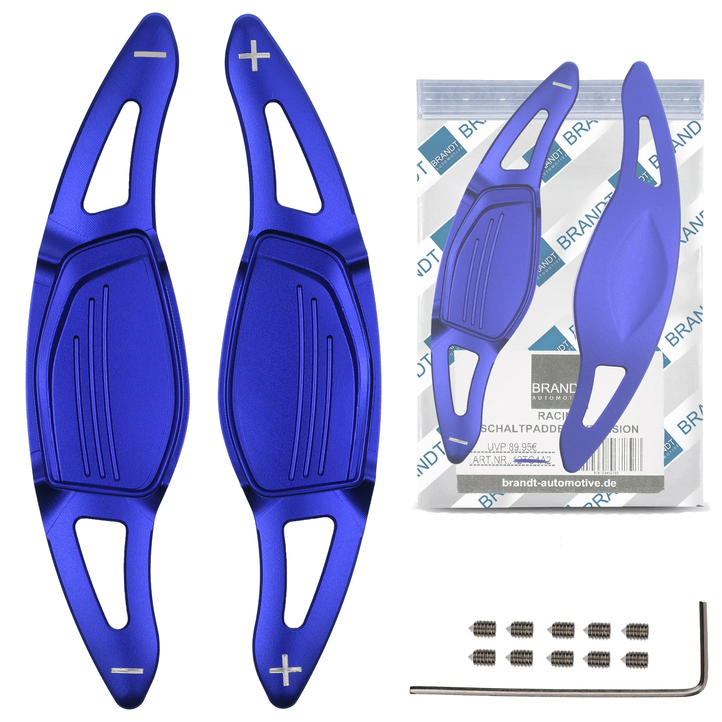 BRANDT Lenkrad Schaltwippen SET ALU BLAU kompatibel mit AUDI RS3 8VA RS4 B9 RS5 F5 R8 4S RSQ3 F3 RSQ8 4M TTRS FV DSG Schaltpaddel