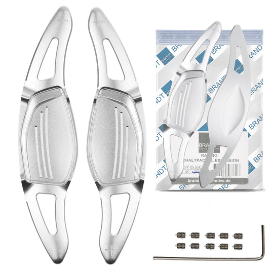 BRANDT Lenkrad Schaltwippen SET ALU SILBER kompatibel mit AUDI RS3 8VA RS4 B9 RS5 F5 R8 4S RSQ3 F3 RSQ8 4M TTRS FV DSG Schaltpaddel