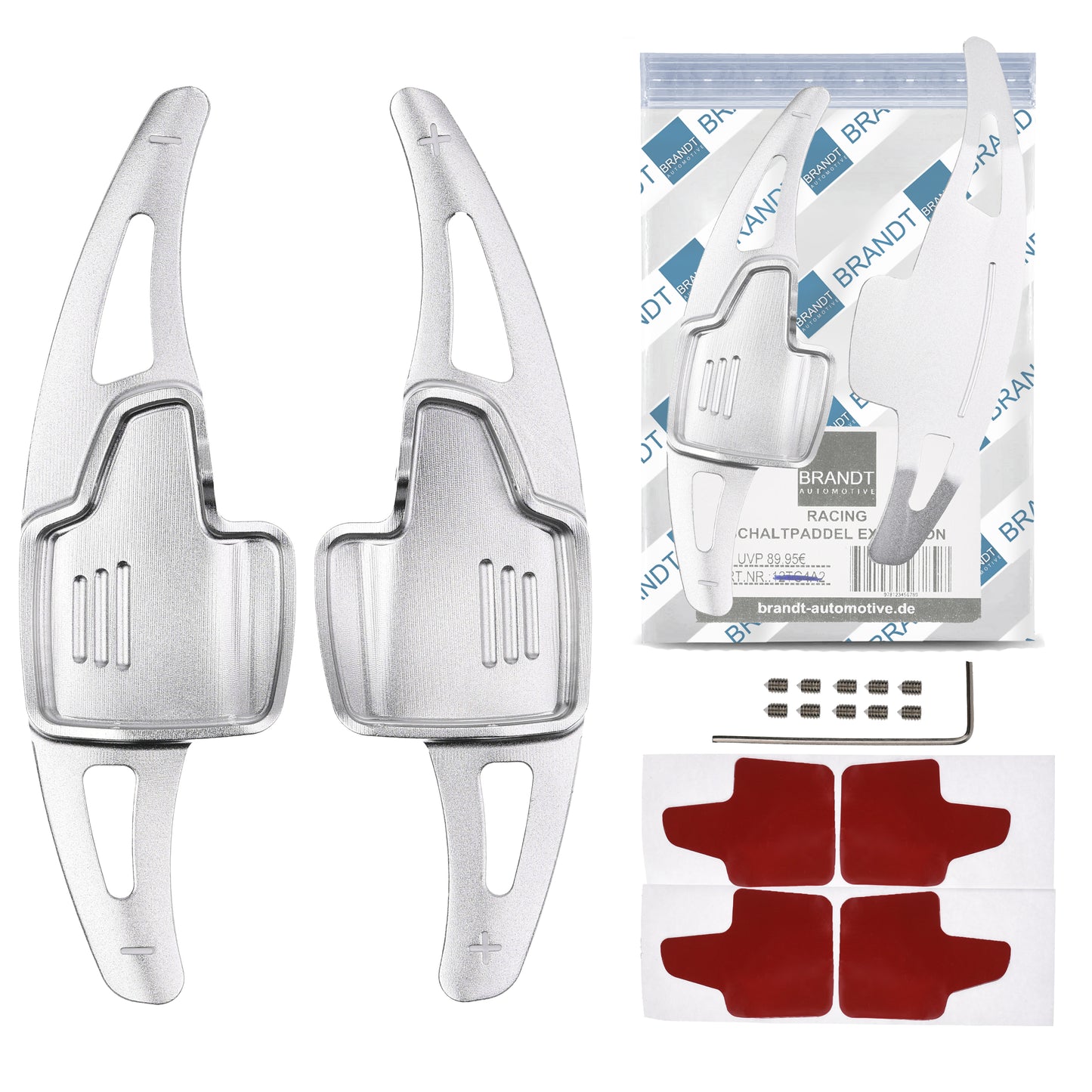 BRANDT Schaltwippen ALU SILBER kompatibel mit FORD FOCUS III IV 15-26 EcoSport 15-22 Schaltpaddel Paddel Aufsatz Drucktaster Wippenschalter