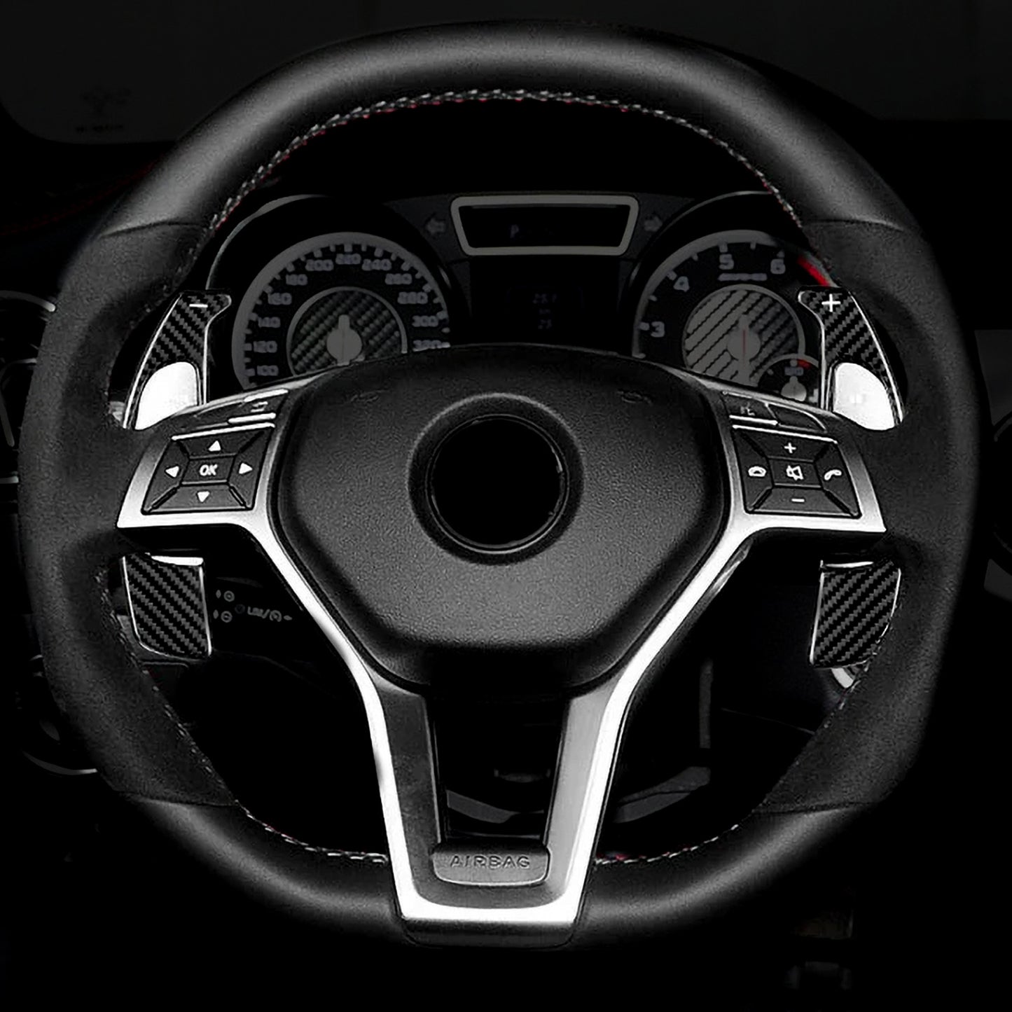 T CARBON ECHT Schaltwippen SCHWARZ kompatibel mit Mercedes AMG A-Klasse A45 W176 13-15 Schaltpaddel Paddel Aufsatz Drucktaster Wippenschalter