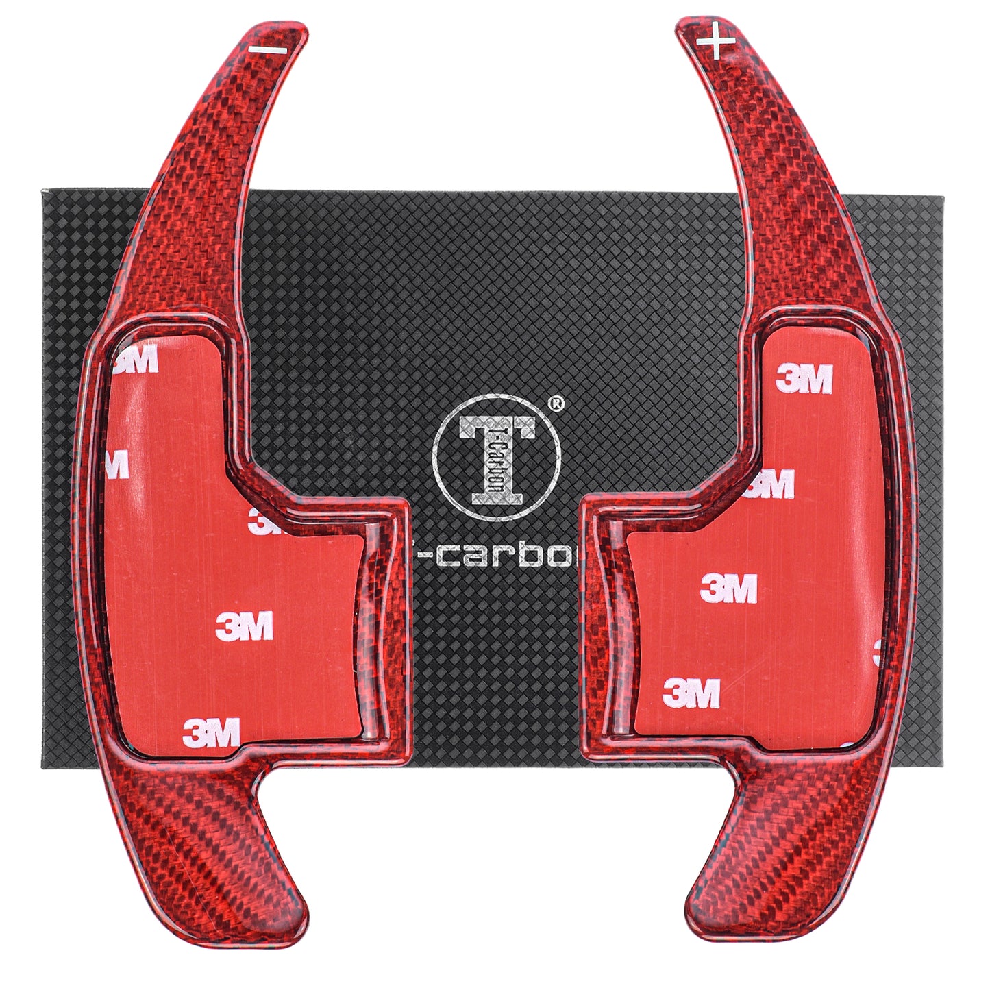 T CARBON ECHT Schaltwippen ROT kompatibel mit FORD MUSTANG VI S550 14-23 Lenkrad Paddle Schaltpaddel Paddel Aufsatz Drucktaster Wippenschalter