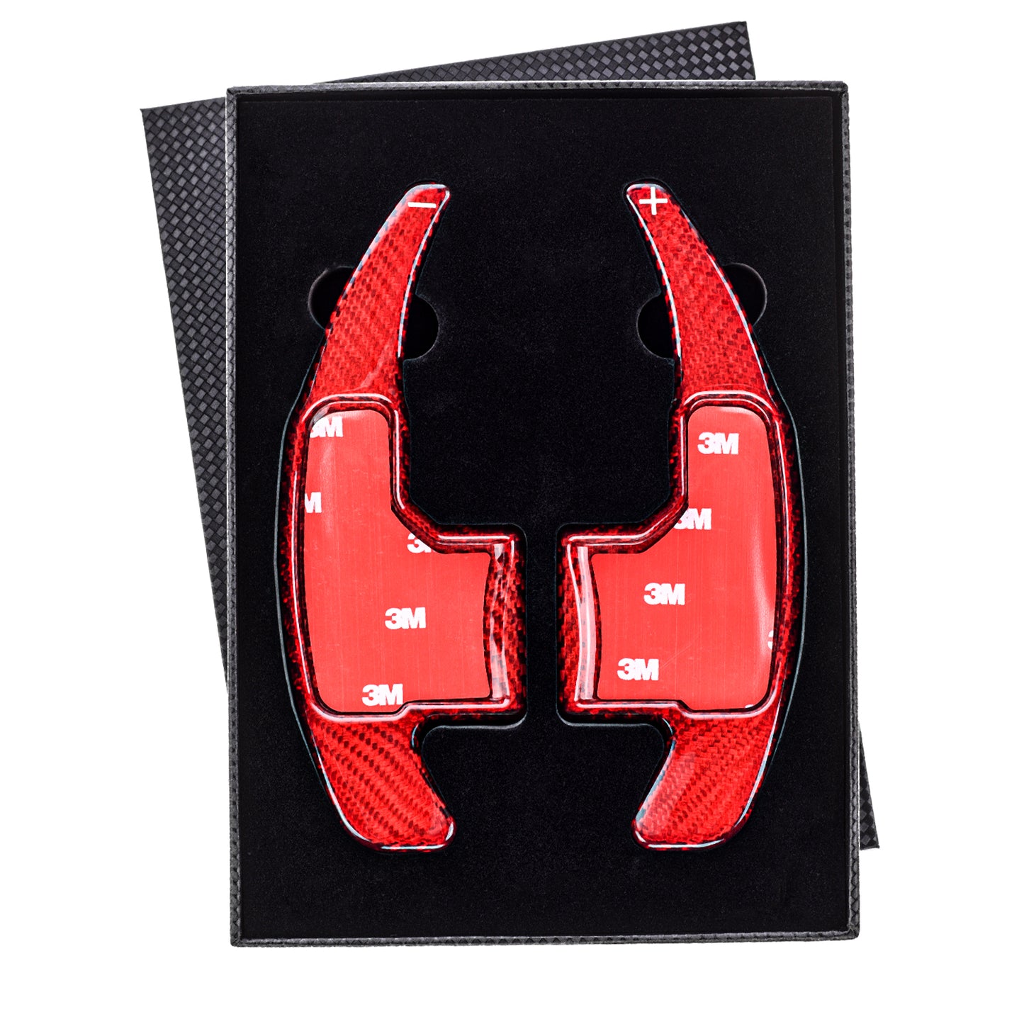 T CARBON ECHT Schaltwippen ROT kompatibel mit FORD MUSTANG VI S550 14-23 Lenkrad Paddle Schaltpaddel Paddel Aufsatz Drucktaster Wippenschalter