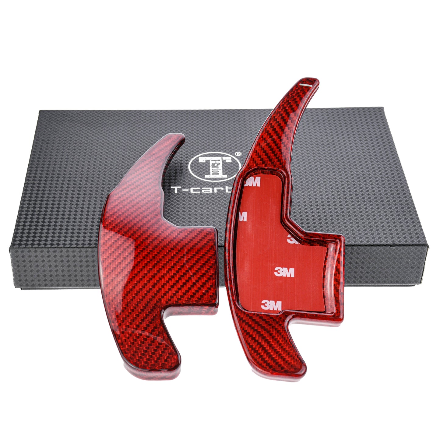 T CARBON ECHT Schaltwippen ROT kompatibel mit FORD MUSTANG VI S550 14-23 Lenkrad Paddle Schaltpaddel Paddel Aufsatz Drucktaster Wippenschalter