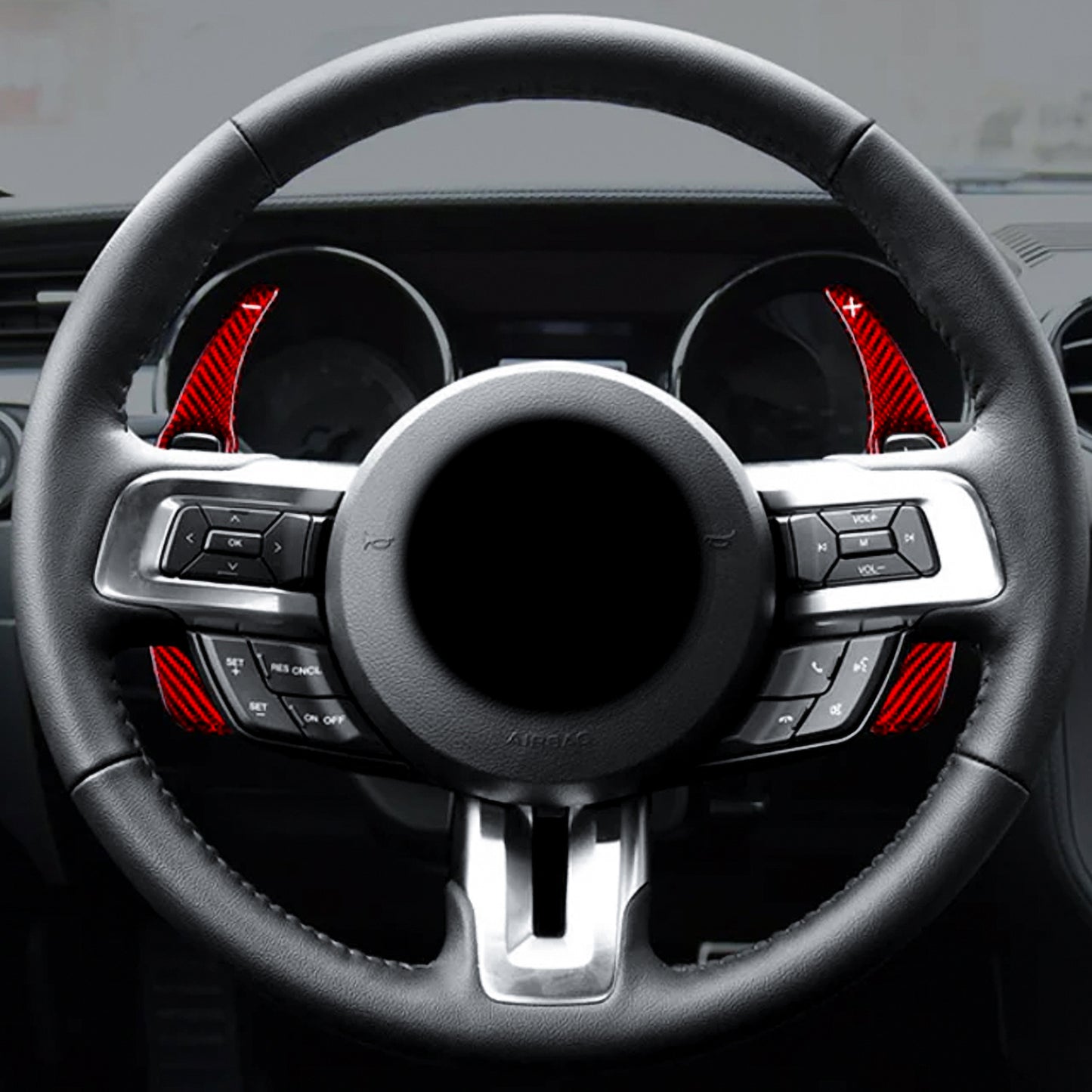 T CARBON ECHT Schaltwippen ROT kompatibel mit FORD MUSTANG VI S550 14-23 Lenkrad Paddle Schaltpaddel Paddel Aufsatz Drucktaster Wippenschalter