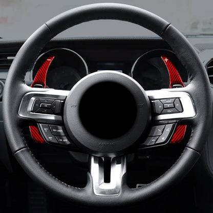 T CARBON ECHT Schaltwippen ROT kompatibel mit FORD MUSTANG VI S550 14-23 Lenkrad Paddle Schaltpaddel Paddel Aufsatz Drucktaster Wippenschalter