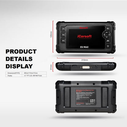 DIAGNOSEGERÄT iCARSOFT EU MAX OBD-2 Scanner für europäische Fahrzeugmarken + kostenlose Updates