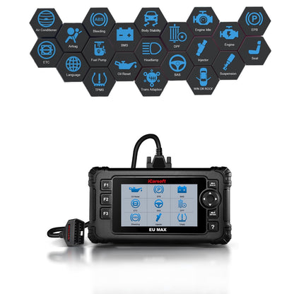 DIAGNOSEGERÄT iCARSOFT EU MAX OBD-2 Scanner für europäische Fahrzeugmarken + kostenlose Updates