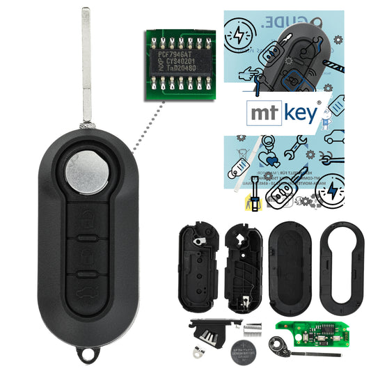 MT-KEY Funk Schlüssel 434MHZ kompatibel mit FIAT 500 Grande Punto Evo Doblo II Citroen Nemo Peugeot Bipper Opel Combo D 433MHZ Klappschlüssel