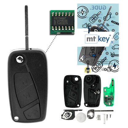 MT-KEY Funk Schlüssel 434MHZ kompatibel mit Peugeot Bipper Citroen Nemo Opel Combo D Fiat Ducato III Panda III Stilo Bravo 198 Doblo II Autoschlüssel