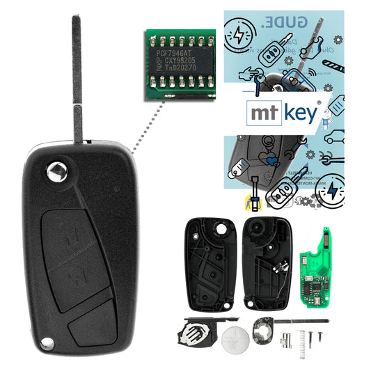 MT-KEY 2 Tasten Funk Schlüssel 434MHZ kompatibel mit Peugeot Bipper Citroen Nemo Opel Combo D Fiat Ducato 3 Panda 3 Stilo Bravo 198 Doblo 2 Qubo 225
