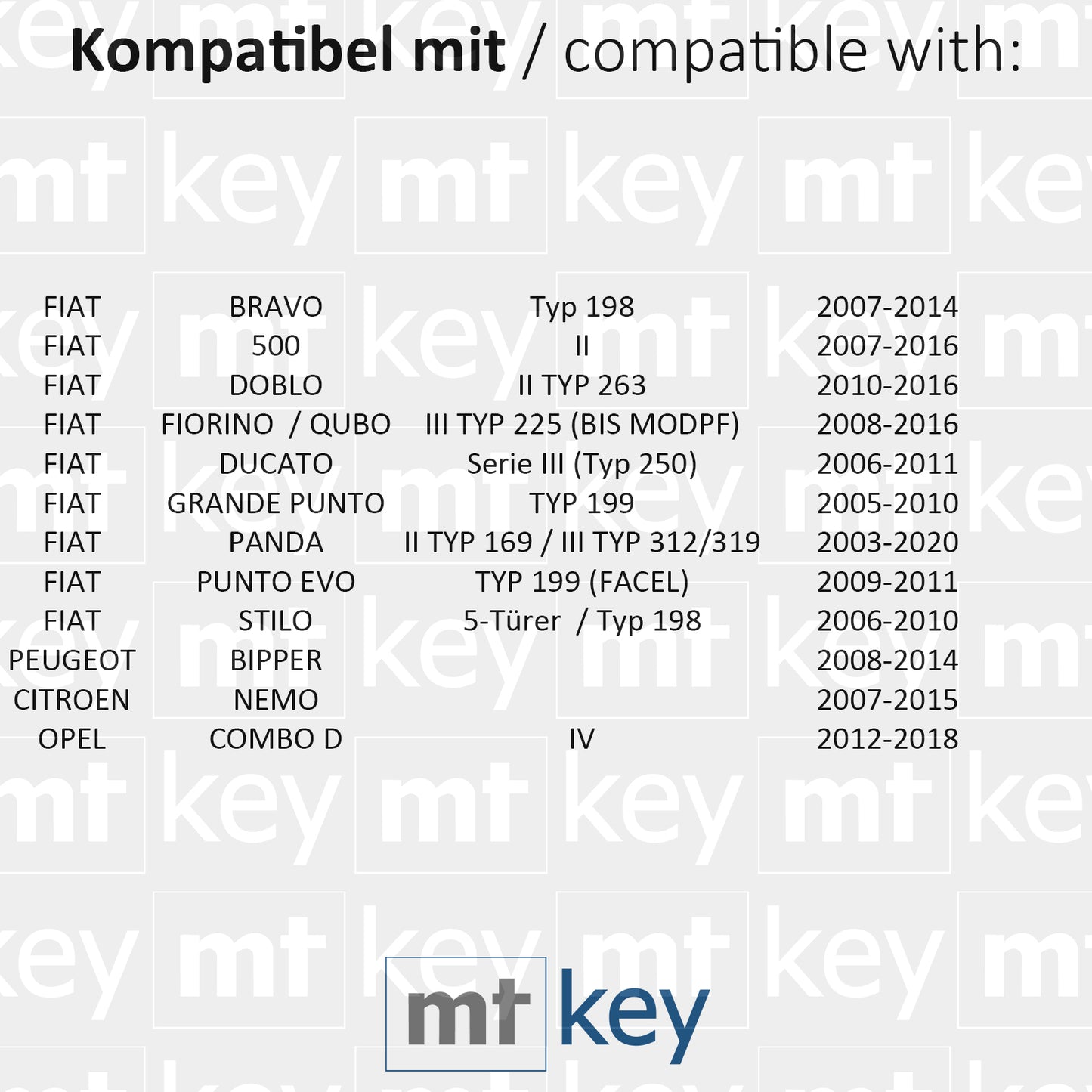 MT-KEY Funk Schlüssel 434MHZ kompatibel mit Peugeot Bipper Opel Combo D Fiat Ducato 250 Panda II III Stilo Bravo 198 Doblo II 433MHZ Klappschlüssel