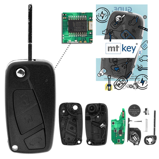 MT-KEY Funk Schlüssel 434MHZ DELPHI BSI ASK Hitag 2 kompatibel mit Fiat Panda Typ 169 2003-2012 433MHZ Klappschlüssel