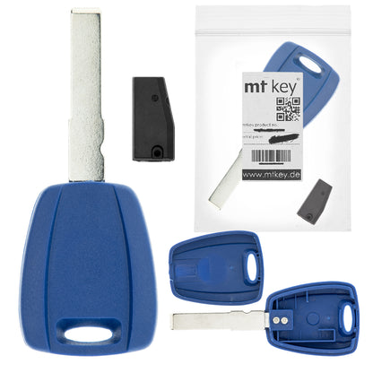 MT-KEY Auto Zünd Schlüssel Rohling Blau SIP22 + ID46 Transponder Wegfahrsperre kompatibel mit Fiat 500 500L Grande Punto 199 Idea Punto Evo 199 09-12 Punto 199 05-18 Qubo III 08-16 Opel Combo D 11-18