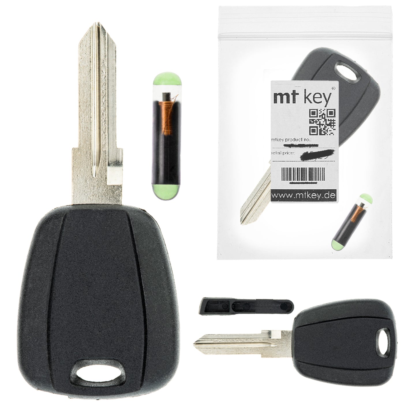 MT-KEY Auto Zünd Schlüssel Rohling GT15R + ID48 Transponder Wegfahrsperre kompatibel mit Fiat Multipla 98-10 Palio 02-07 Punto 188 99-05 Siena 178 Ab 02