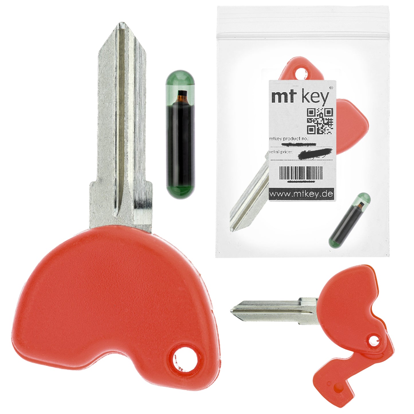 MT-KEY Roller Zünd Schlüssel Rohling Rot GT15R + ID11 Transponder kompatibel mit Piaggio Beverly 02-11 Carnaby Fly 09-12 Hexagon 98-03 Liberty Ab 03 Skipper 00-02 Vespa Ab 96 X7 07-09 X8 X9 98-07