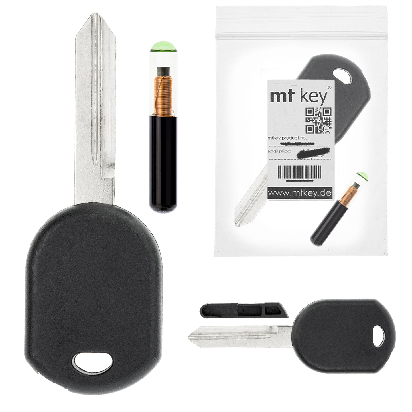 MT-KEY Auto Zünd Schlüssel Rohling FO38R + ID60 80 Bit T7 Glas Transponder Wegfahrsperre kompatibel mit Ford Escape II 01-04 Expedition II 03-06 Thunderbird 01-05 Mazda Tribute 00-06