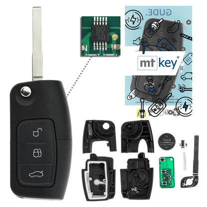 MT-KEY Funk Schlüssel 434MHZ kompatibel mit Ford Fiesta VII 08-12 C-MAX I 07-10 Galaxy II 06-10 Kuga I Mondeo IV 07-10 S-MAX I 06-10 Klappschlüssel