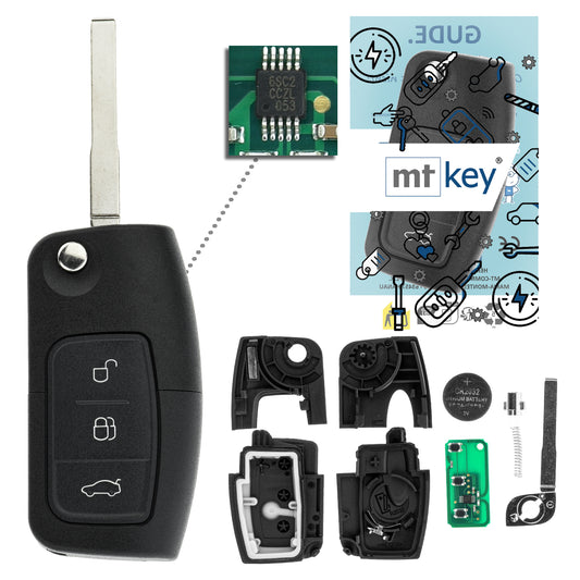 MT-KEY Funk Schlüssel 434MHZ kompatibel mit Ford Fiesta VII 08-12 C-MAX I 07-10 Galaxy II 06-10 Kuga I Mondeo IV 07-10 S-MAX I 06-10 Klappschlüssel