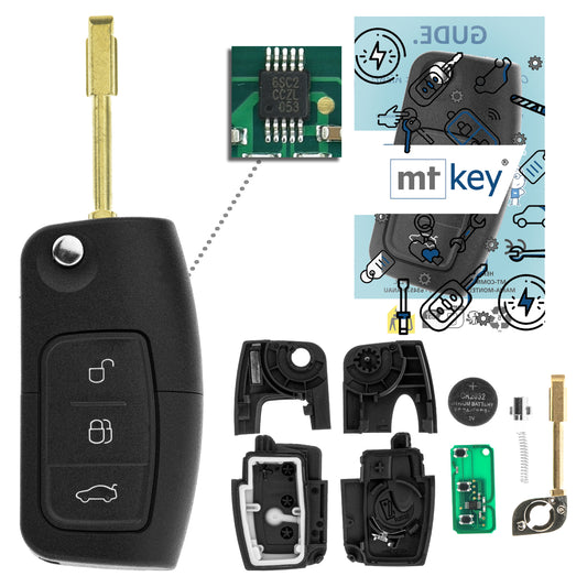 MT-KEY 3 Tasten Funk Schlüssel 434MHZ kompatibel mit Ford Transit Connect I -06 Focus I 98-04 Mondeo 01-07 Fiesta VII 08-12 433MHZ Klappschlüssel
