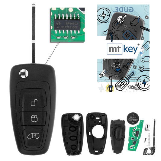 MT-KEY Funk Schlüssel 434MHZ kompatibel mit Ford Transit / Tourneo (vor Facelift) Connect II 13-16 Courier I 14-18 Custom I 12-17 Autoschlüssel