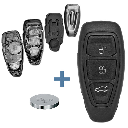 Auto Schlüssel Smartkey Funk Fernbedienung Sender 3 Tasten Gehäuse + CR2032 Batterie kompatibel mit Ford