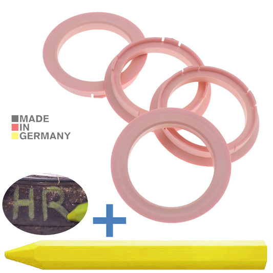 4X Zentrierringe 74,1 x 60,1 mm Rosa Felgen Ringe + 1x Reifen Kreide Fett Stift