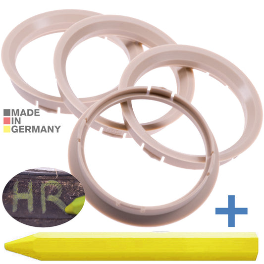 4X Zentrierringe 74,1 x 67,1 mm Beige Felgen Ringe + 1x Reifen Kreide Fett Stift