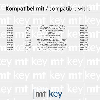 MT-KEY 2 Tasten Funk Schlüssel 434MHZ kompatibel mit Honda Accord 03-11 Civic 03-05 CRV 05-07 FRV HRV 98-06 JAZZ 02-06 S2000 Stream Autoschlüssel
