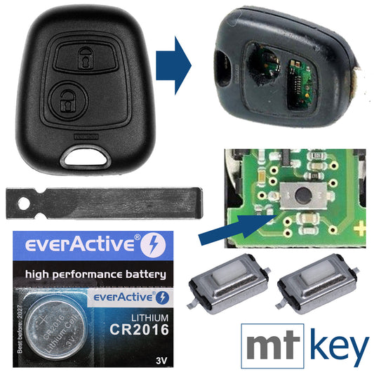 Auto Schlüssel Funk Fernbedienung 1x Gehäuse + 1x Rohling HU83 + 2X Mikrotaster + 1x CR2016 Batterie kompatibel mit Peugeot 207 307 308 CC SW Break