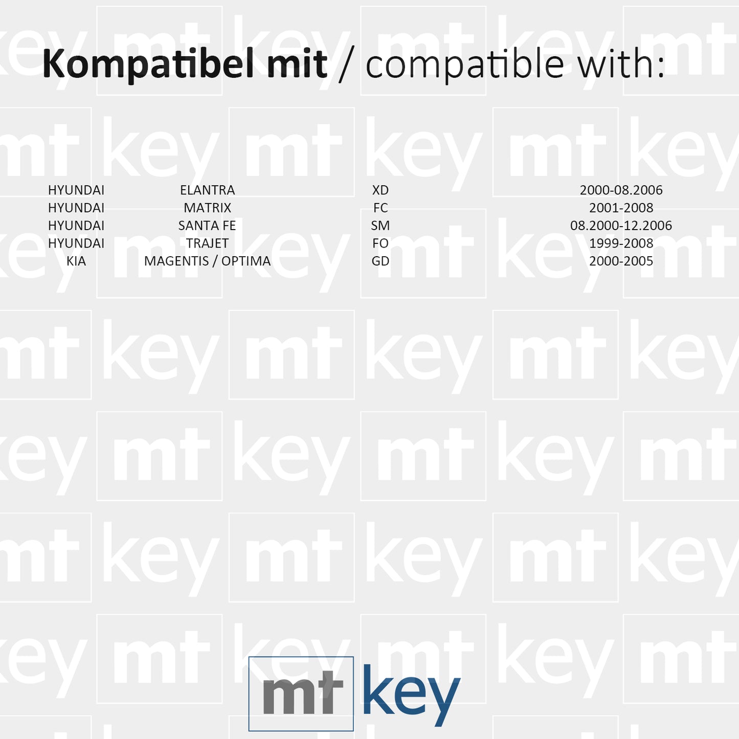 MT-KEY Funk Fernbedienung Sender 434MHZ kompatibel mit Hyundai Elantra XD Matrix FC Santa Fe SM Trajet FO Kia Maegntis Optima GD 433MHZ Funkschlüssel
