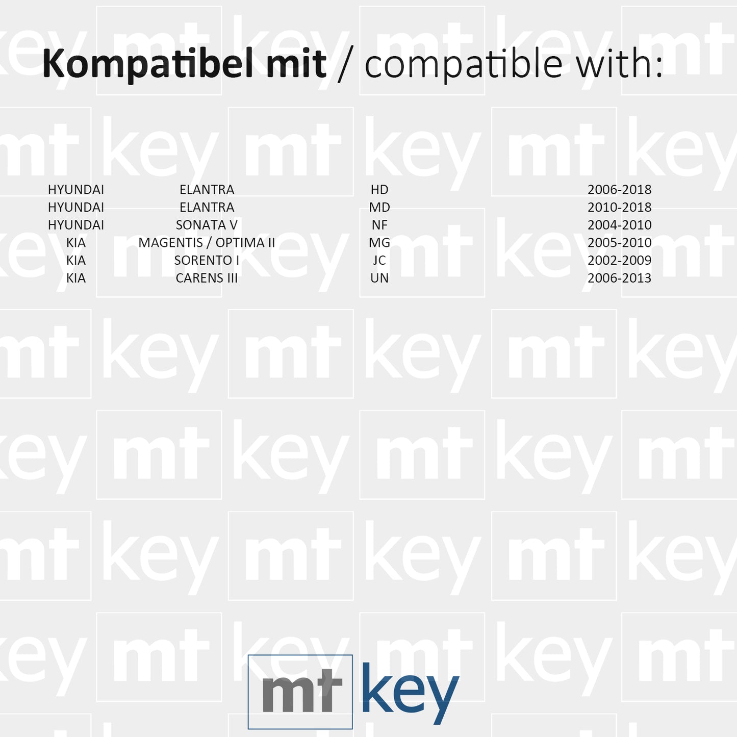 MT-KEY Funk Fernbedienung Sender 434MHZ kompatibel mit Hyundai Elantra HD MD Sonata V NF Kia Optima MG Sorento I JC Carens III UN Funkschlüssel