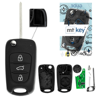 MT-KEY Funk Schlüssel 434MHZ kompatibel mit Hyundai iX35 EL 09-14 iX20 JC 10-19 i20 PB 08-12 i30 FD 07-11 433MHZ 3 Tasten Klappschlüssel
