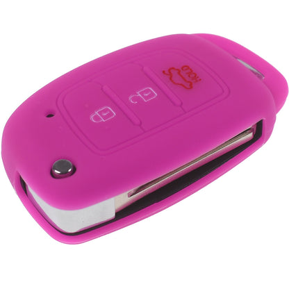 Auto Schlüssel Hülle Silikon Schutz Cover Pink kompatibel mit Hyundai i10 i20 ix25 ix35 i40 Accent Tucson 3 Tasten Klappschlüssel