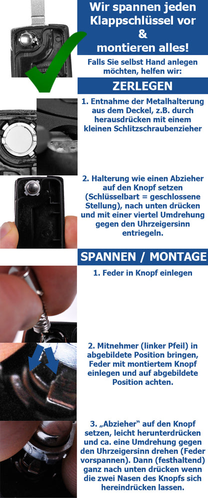 Autoschlüssel Funk Fernbedienung Austausch Gehäuse mit 2 Tasten + VA2 Rohling + Batterie kompatibel mit Peugeot 407 Partner Citroen C2 C3 Picasso Berlingo