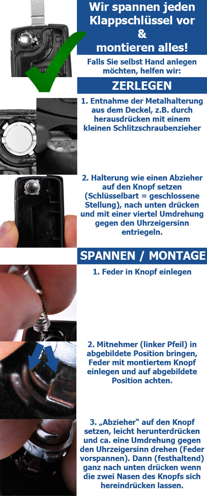 Autoschlüssel Funk Fernbedienung Austausch Gehäuse mit 3 Tasten + VA2 Rohling + Batterie kompatibel mit Citroen C6 I Peugeot 307 I