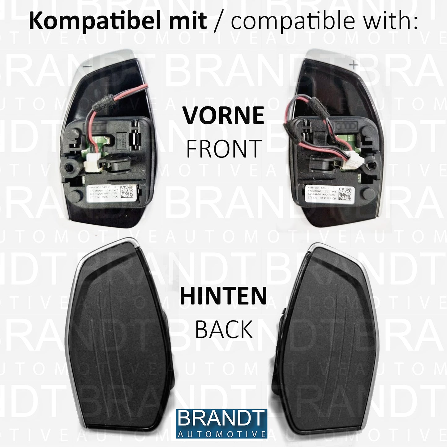 BRANDT Lenkrad Schaltwippen SET ALU SILBER kompatibel mit AUDI RS3 8VA RS4 B9 RS5 F5 R8 4S RSQ3 F3 RSQ8 4M TTRS FV DSG Schaltpaddel