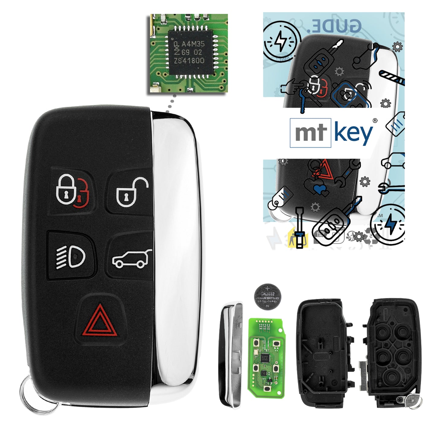 MT-KEY Lonsdor Funk Schlüssel Fernbedienung 434MHZ kompatibel mit Land Rover Range IV Sport Evogue Discovery IV Jaguar F-Type XJ XF F-Pace XE Smartkey